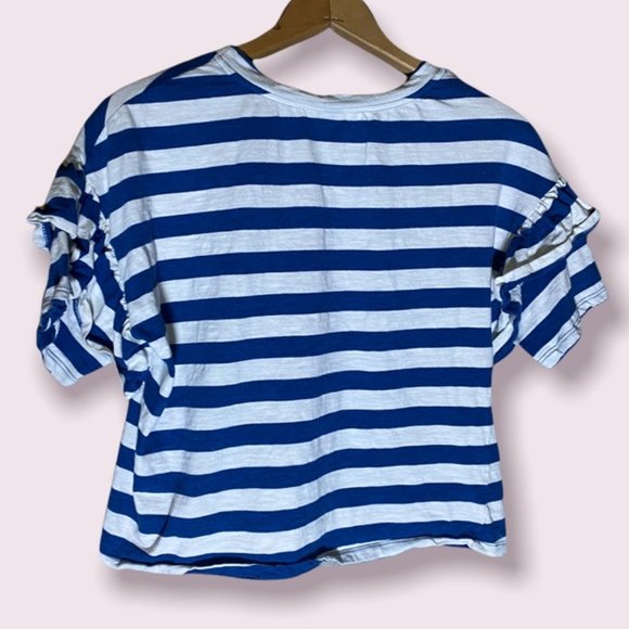 Universal Thread Cotton Blue White Stripe Short Sleeve Ruffle Tee Blouse - Picture 6 of 6